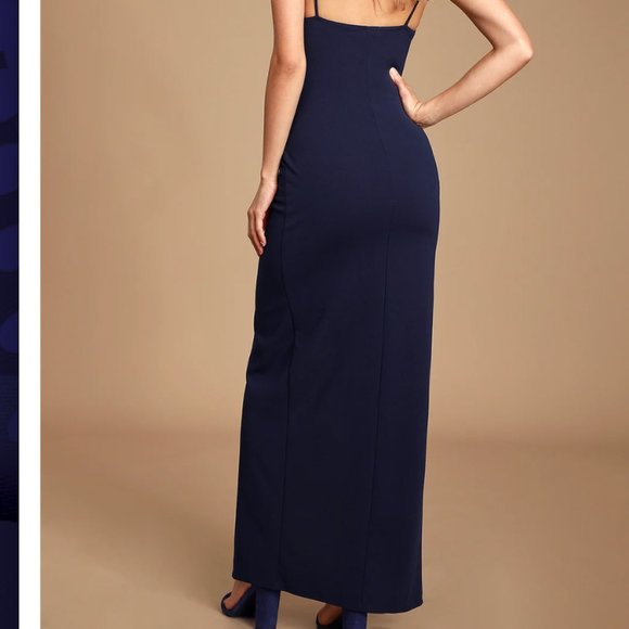 NWT** Sweetest Admirer Navy Blue Ruched Surplice Maxi Dress** - Picture 5 of 5